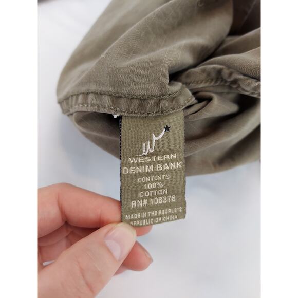 Western Denim Bank Jeans Co Jacket Green Camo Military Embroidered Studded Med - Picture 8 of 15